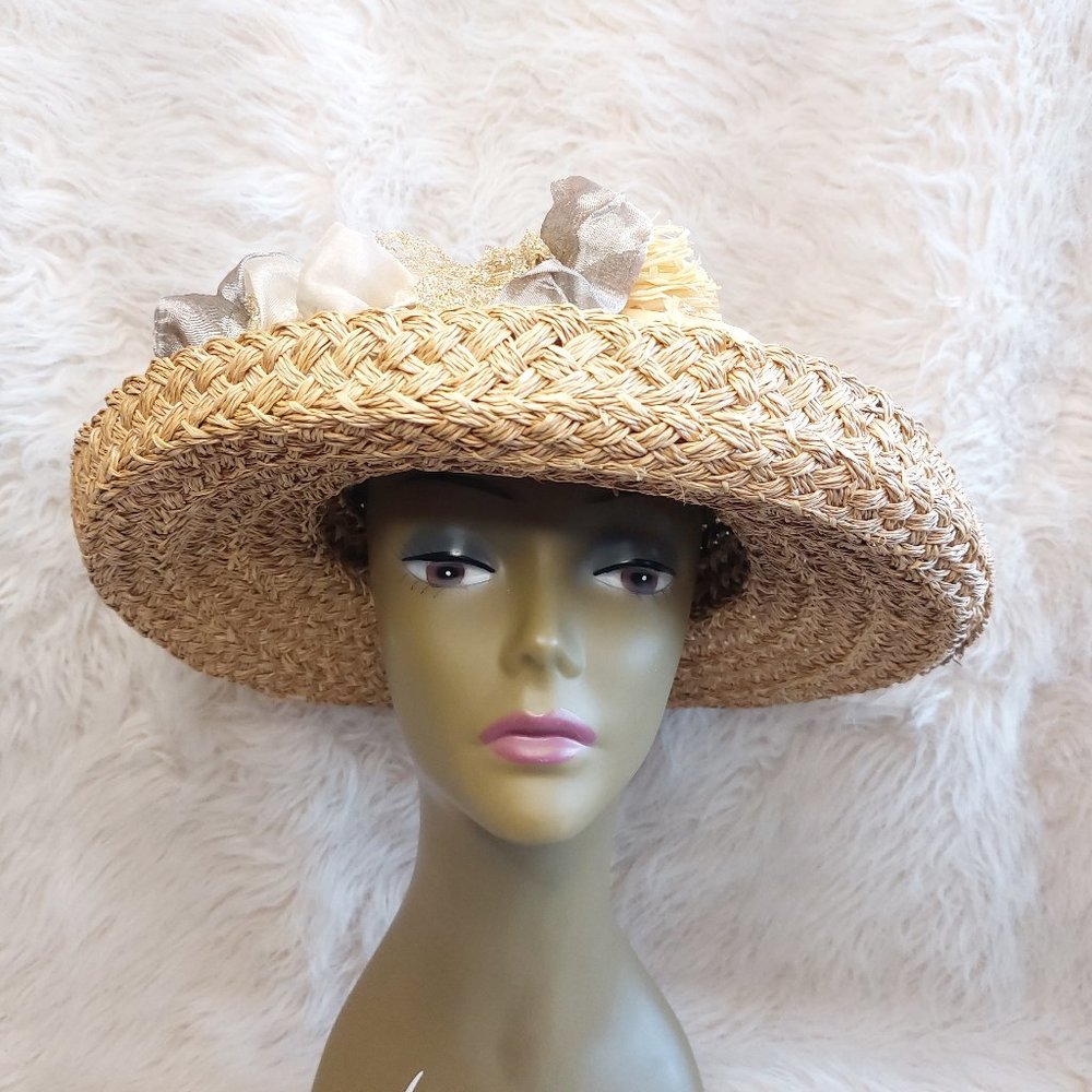 Natural Straw Weave Women's Summer Tea Party Hat